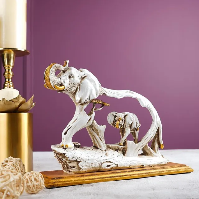 Golden Elephant Showpiece with Wooden Base