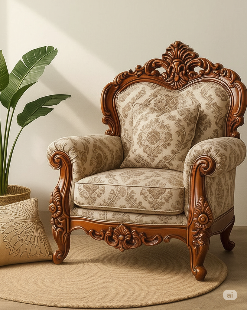 Victorian Elegance Hand-Carved Armchair